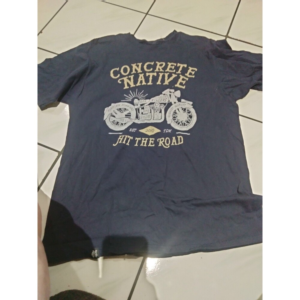 Concrete Native Hit The Road Size Large Blue T-shirt Motorcycle Bike Biker